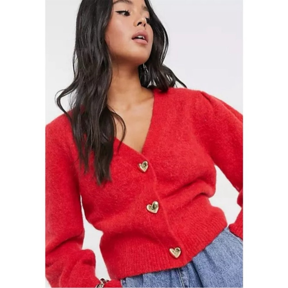 & Other Stories The Romantic Puff Sleeve Cardigan in Cherry